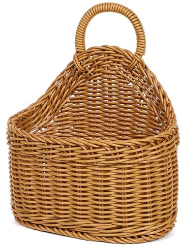 Porgeel Cestas Colgantes con Mango, cestas de Pared de Mimbre Tejida, de Mimbre Colgantes pequeñas, Cesta de Pared Colgante Ovalada para organizar el Estilo de Oficina en el hogar 1.