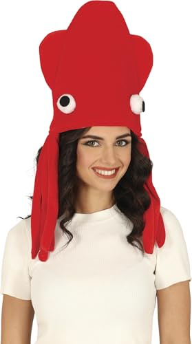 FIESTAS GUIRCA | Gorro Pulpo Rojo (Talla Única) - Gorro Divertido para Disfraz de Animales Marinos - Ideal para Fiestas de Disfraces, Carnaval y Halloween - Accesorio Unisex para Adultos - Rojo