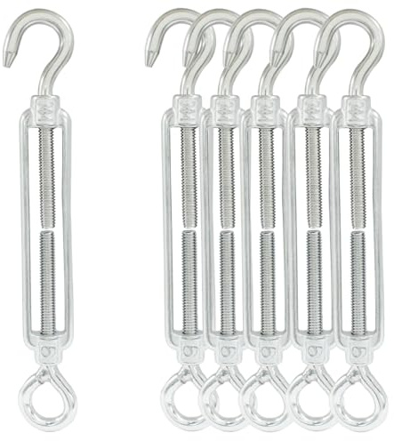 Cjueiom 6Pcs M6 Turnbuckle Wire Tensioner 304 Stainless Steel Turnbuckle Hook and Eye, Adjustable Turnbuckle Heavy Duty, Rope Cable Tension Set