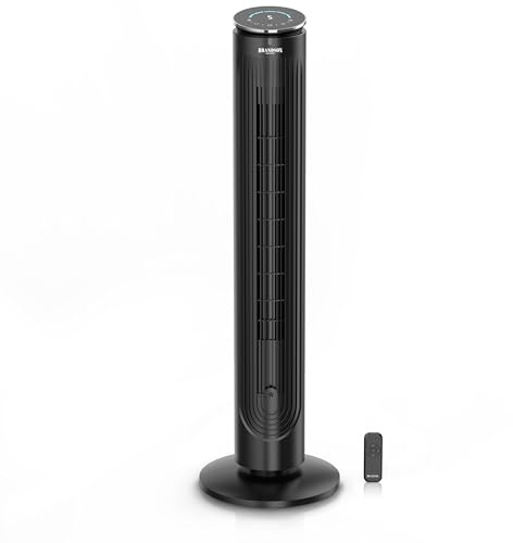 Brandson - Turmventilator mit Fernbedienung - Aromafach – sehr leise – Oszillation - Timer – 4 Modi – 5 Geschwindigkeitsstufen – LED Anzeige - Schwarz