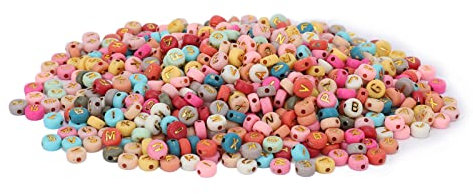 Akozon 1200 Pezzi Rotondi per Perle di Lettere Acriliche per Bracciali Fai - -te, Collane e Decorazioni per Capelli Bordi Comodi per Barbe e Mestieri