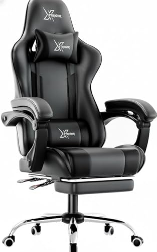 Blisswood Gaming Chair – Ergonomic Video Game Computer Chair with Footrest, Headrest & Lumbar Support, Height-Adjustable High Back Reclining PC Racing Gamer Chair for Adults – Black