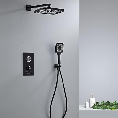XCHSXYL Válvula mezcladora termostática Oculta, Mezclador de Ducha Empotrado Blanco, Cabezal de Ducha Rectangular, 3 Modos, Negro-A, bifuncional