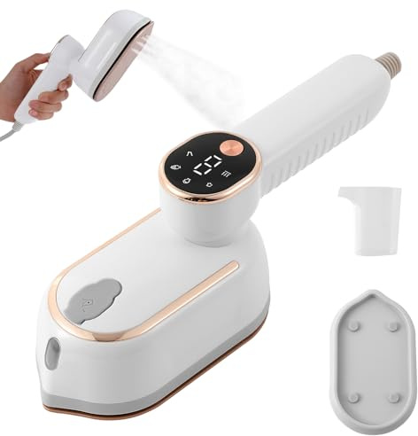 ALEENFOON Steamer Dampfglätter mit LED-Anzeige 2-in-1 Reisebügeleisen 3+1 stufiger Dampf 1200 W Reise Steamer mit 180°drehbarem Griff Dampfglätter für Reisen, Zuhause, Büro (weiß)