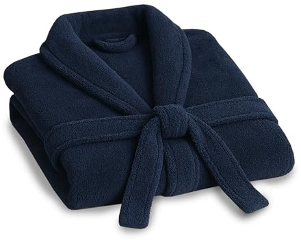 Bestlivings Peignoir (4XL - 6XL) avec col châle et poches, doux, moelleux et absorbant, pour sauna et spa, également pour grandes tailles, robe de chambre, Marine, 4XL grande taille
