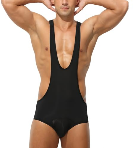 Men's Wrestling Singlets Ice Silk Back Open Slim Fit Athletic Bodysuit | Breathable Active Base Layers Jumpsuit for Activewear, One Piece Leotard Fitness Shapewear Thongs Undershirt