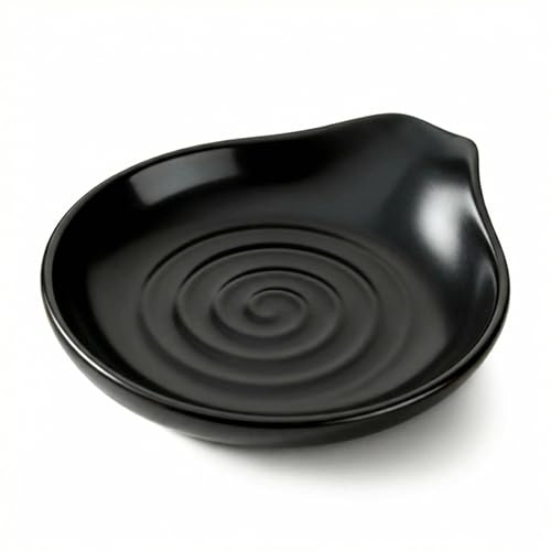 Ceramic Spoon Rest, 6 Inch Spiral Design Large Spoon Rest Kitchen,Handcrafted Glazed Stoneware Tea Spoon Holder Heat Resistant, Dishwasher Safe Utensil Holder for Rustic or Modern Kitchens (Black)