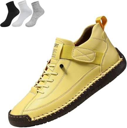 Kvinnors lädersneakers, kvinnor handgjorda läder bekväma skor dra på ortopediska stövlar skor, gUL, 9.5 UK Wide