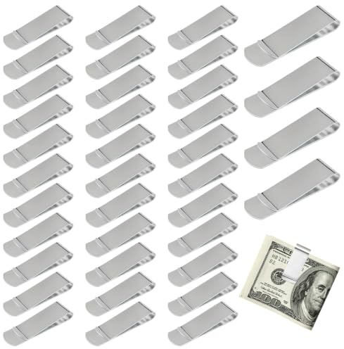 40 Pièces 5,2 x 1,5 cm Pince à Billet en Acier Inoxydable Mince | Mince Pince à Billets en Métal, Portables Pince à Billets Pratique, Élégance et Simplicité, pour Homme et Femme, pour Billets