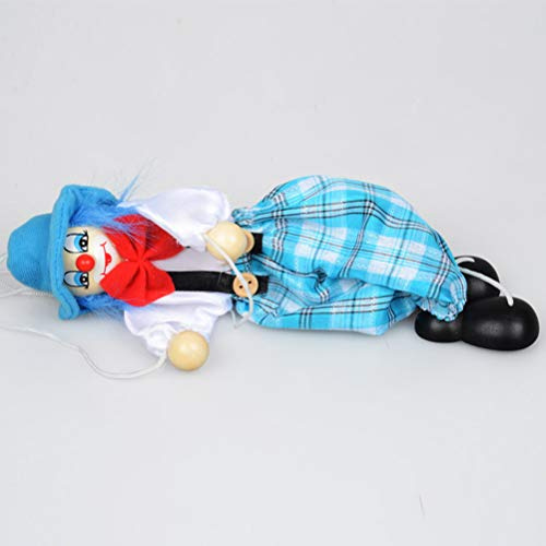 Generic Clown Pull String Docka Trä Marionett Vintage Hantverk Leksak Rolig Färgglada Rörliga Armar Ben 25 Cm med Hängsnöre för Baby Barn Juldekoration Present (blå)