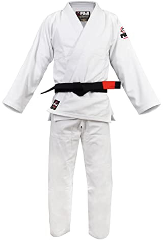 FUJI Kids All-Around Brazilian Style Jiu Jitsu Uniform with C0-Sized White Belt, White, Size C00