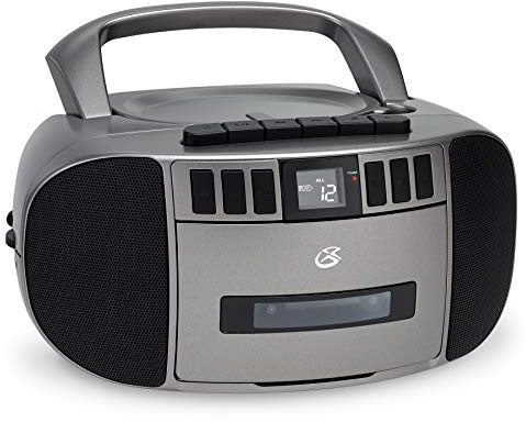 GPX BCA209S Portable Am/FM Boombox with CD and Cassette Player, Silver/Gray
