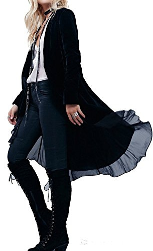 R.Vivimos Womens Ruffled Asymmetric Long Velvet Blazers Coat Casual Jackets XL Black