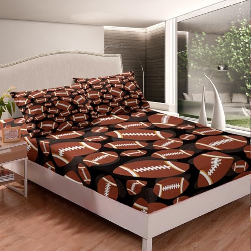 Feelyou Football Bed Sheets Sports Theme Bed Sheet Set for Kids Boys Girls Rugby Game Bedding Set Ball Games Competition Fitted Sheet Bedroom Collection 2Pcs Twin Size