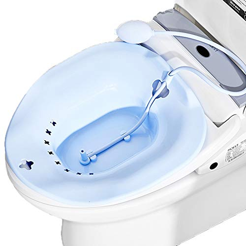 AIITLLYNA Sitz Bath,Bidet Portatile da Viaggio Vasca Semicupio Bidè per WC con Flusher per Sollievo Emorroidario Donne in Gravidanza Anziani Pazienti Post-episiotomia (Blu)