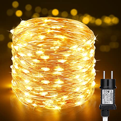 PhilzOps Luces de Hadas, 20M 200 LED Interior Cadena de Luces Blanco Cálido con Enchufe Impermeable 8 Modos Alambre de Cobre Guirnalda para Navidad Exterior Casas Boda Fiestas Balcón Jardín