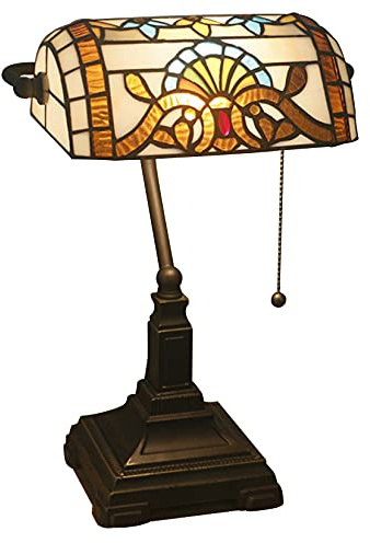 BOTOWI Tiffany Style Bankers lámpara Vintage vitrales lámpara de Mesa mediterránea Luces de Noche para Lectura Dormitorio de Noche cafetería Bar,Baroque
