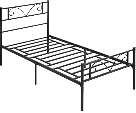 HOMCOM Marco de Cama Individual de Metal 31 cm para Colchón 90x190 cm con Cabecera Forma de Mariposa Estructura de Cama con Espacio Bajo de Almacenamiento 95x196x100 cm Negro