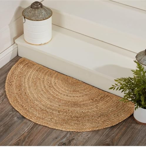 KLAVATE Indische Handarbeit Natürliche Jute Haustür Teppich Outdoor Willkommen Matte Bodenteppich Türmatte Celeste Tan Halbkreis Jute Teppich Haustür Eingang Matte