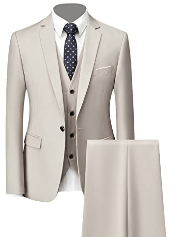 Ensemble de Costume Formel 3 Pièces pour Hommes Costumes de Smoking de Mariage Slim à 1 Bouton Revers Élégant Blazer de Fête d'affaires Gilet Pantalon (Abricot,6XL)