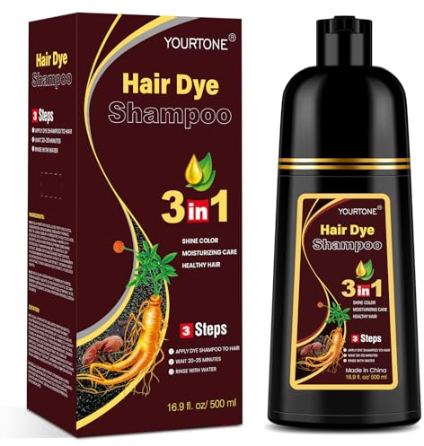 YOURTONE Dark Brown Hair Dye Shampoo 3 in 1 for Gray Hair Coverage, Hair Color Shampoo for Women Men, Herbal Ingredients Champu Para Pintar el Cabello (16.9 Oz)