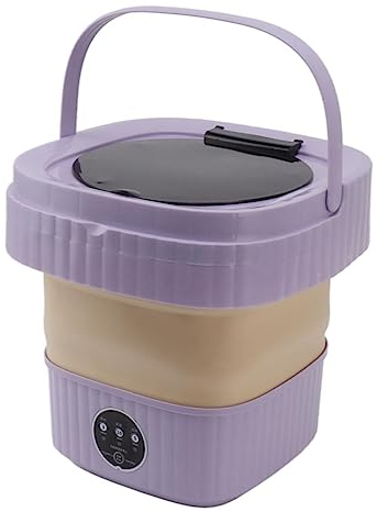 HEEPDD 6L Mini Machine à Laver Portable Seau Laveuse Seau Pliable Automatique Mini Laveuse à Linge avec Moteur Haute Vitesse et Essorage Doux pour Camping Voyage et Usage Domestique (Couleur Violet)