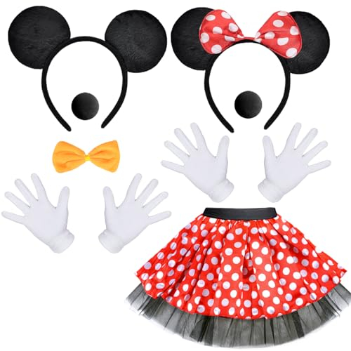iZoeL Damen Maus Mouse Kostüm, Mouse Tutu Rock Haarreifen mit Maus Ohren Handschuhe Nase Fliege Schleife Karneval Kostüm Damen, Karneval Fasching Mottoparty Cosplay Halloween Kostüm