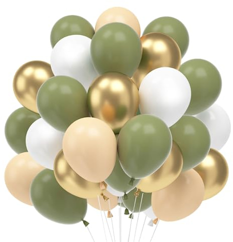 Palloncino Verde Salvia e Oro 60 Pezzi Palloncini Verdi e Bianchi Oro Palloncino Oliva Verdi Avocado Metallizzato Lattice Palloncini Compleanno per battesimo bambino Matrimonio Festa Decorazioni