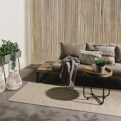 benuta Basic In- & Outdoor Teppich Wohnzimmer Iowa - Taupe 80x250 cm - Boho Jute-Look - Wetterfest für Balkon, Terrasse - Schlafzimmer, Küchenteppich & Wohnzimmerteppich - Strapazierfähig & Robust