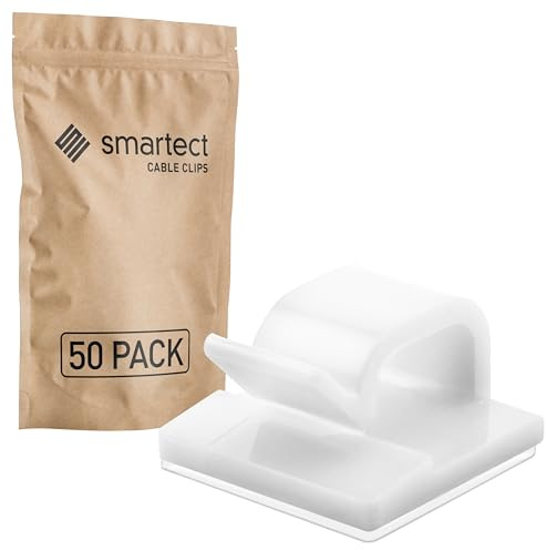 smartect Soporte de Cables Autoadhesivo en Blanco [50 Piezas] Sujeta Cables de Pared para fijar Luces de Cadena, Cables USB, Eléctricos y de Carga, Organizador de Cables de Escritorio