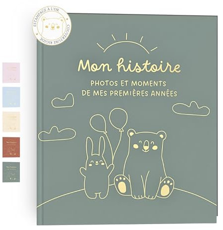 HuBorns - Livre de Naissance Bébé pour Coller des Photos et Écrire avec plus de 50 Pages et Autocollants, Album Photo Bebe de Première Année jusqu'à ses 5, Idéal comme Cadeau Naissance Fille et Garçon