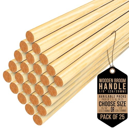 Wooden Broom Handle – Multipurpose Garden Broom Shaft, Mop Handle, Broomstick Brush Pole, Plant Support Wooden Sticks for Garden - 120cm Long Stick (Pack of 25, 1/8 (28/29mm)