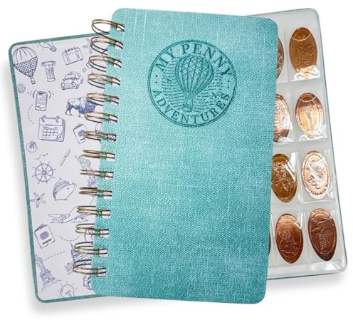 Spiral Penny Notebook by Pennybandz® – Pressed Penny Album Holds 224 Souvenir Coins | Lays Flat for Easy Viewing | Archival Quality Storage for Collectors (Explorer Turquoise)