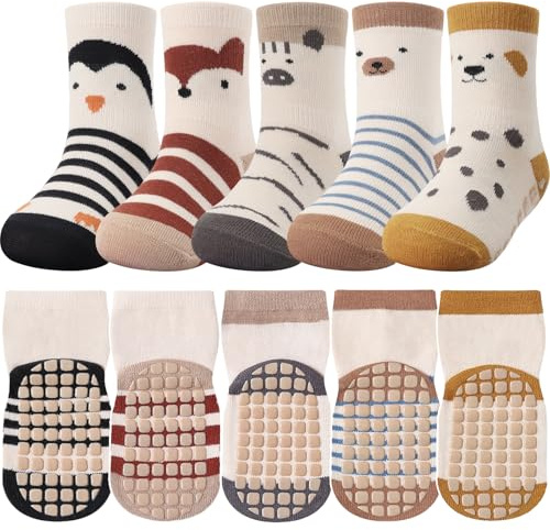 DRESHOW Bebés Calcetines Antideslizantes Calcetines de Tripulación de Tobillo con Agarres Calcetines de Algodón de Dibujos Animados para Bebé Niñas Niños