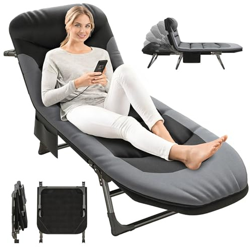 Campingbett Feldbett Klappbar Extra Breit, Campingliege Faltbar Leicht 190x65x30cm 6-Fach Verstellbar, Karpfenliege Camping Bett Klappbett Gästebett bis 150 kg, für Outdoor, Strand Garten (Schwarz)