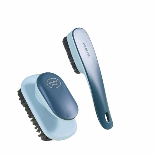 2-Pack Ergonomic Shoe & Laundry Scrub Brush Set - Stiff Bristle Cleaning Brush for Shoes, Stains, Bathroom, Kitchen, Tile Grout - Non-Slip Grip with Hole for Hanging & Drying