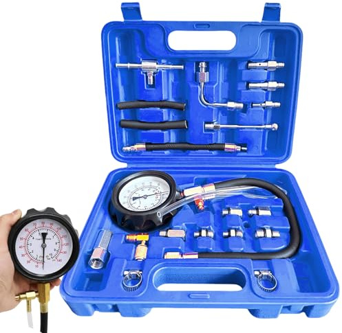 GBKDQQ Manomètre de carburant 0-140 psi, Kit de testeur de pression de carburant TU-114, Kit de testeur de pression pour pompe d’injection, Outil de diagnostic pour essence pour voiture, camion, moto