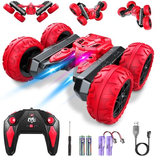 Dusefogo Coche Teledirigido, 4x4 Coche Acrobático Teledirigido, Coches Teledirigidos para Niños, Juguete Niño Regalo 6 7 8 9 10 años Niña, Voltear 360 con Luces LED y Música