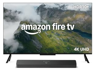 Amazon Fire TV serie 4 da 55, smart TV 4K Ultra HD con telecomando Alexa, HDR10+, processore veloce, Dolby Audio, modalità ambiente, TV in diretta gratuita + Fire TV Soundbar Plus di Amazon