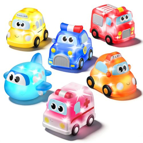 6 Packs Car Light Up Baby Bath Toys for 1 2 Year Old Boys, Toddlers Bath Toys with Colorful Lights, Water Pool Sensory Toys for Kids Ages 1-3, Birthday Gifts Present