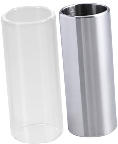 KALLORY Bottleneck Sound Medium Guitar Stainless with Slide 70mm Set 2pcs Steel and Glass Slides for Offering Sustain and Bright Bass for Professional Players