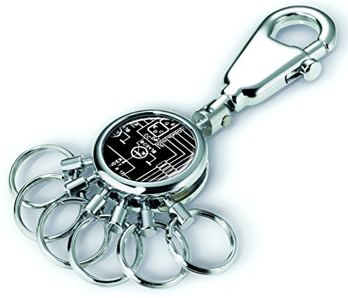 TROIKA PATENT SCHALTPLAN SCHLÜSSELHALTER – #KYR01-A028 – rund, glänzend – Schlüsselanhänger - Karabiner – 6 ausklinkbare Ringe - Schlüsselorganisation - technisches Design – TROIKA-Original