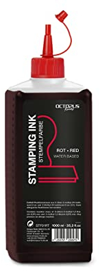 Octopus Fluids Stempelfarbe, Nachfüllfarbe zum Nachtränken von Stempelkissen und Stempelautomaten, 1000ml Stempelfarbe, rot ohne Öl