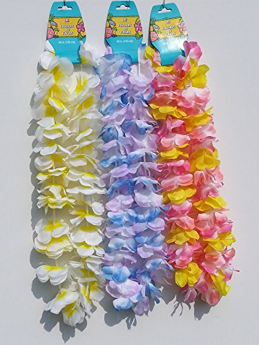 Romantic Hawaii Party Leis - Bundle of 3 Deluxe Polyester Silk Fabric Multi-Color Leis - 3 Items
