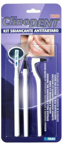 Clinodent Trio - Kit Anti Tartaro con Gommina Sbiancante per Denti, Specillo Levatartaro e Specchietto Dentale