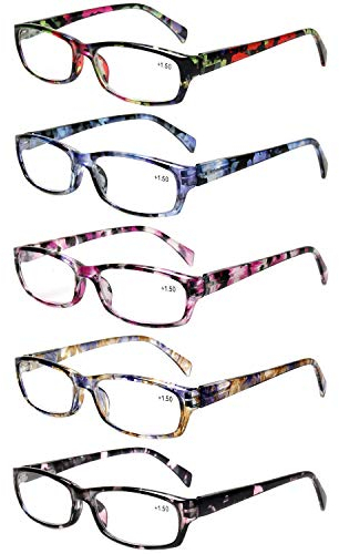 Kerecsen 5-Pack Reading Glasses Women Spring Hinge Pattern Design Glasses for Reading(+3.00, 5 Mix Color)