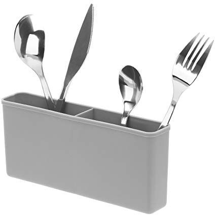 iPEGTOP Cutlery Utensil Silverware Drying Rack Basket Holder with Hooks - Flatware Storage Solution for Kitchen Dish Drainer Dish Drying Rack, Grey