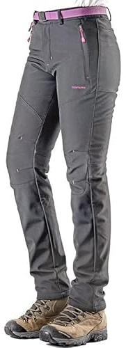 Tofern Waterproof Trousers for Women Fleece Lined Softshell Pants Breathable Snow Pants for Ladies Thermal Windproof Trousers for Hiking Walking Skiing Climbing Camping Cycling Outdoor Sports