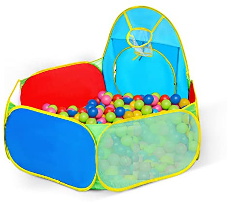 Eocusun Kids Ball Pit, Indoor & Outdoor Baby Toddler Ball Pit Pool play tent, Portable Pop Up Ball Pool with Basketball Hoop and Zippered Storage Bag (Balls not Included)