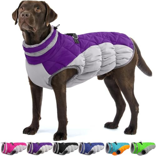 OUOBOB Dog Coats for Large Dogs, Warm Dog Winter Jacket with Harness, XL